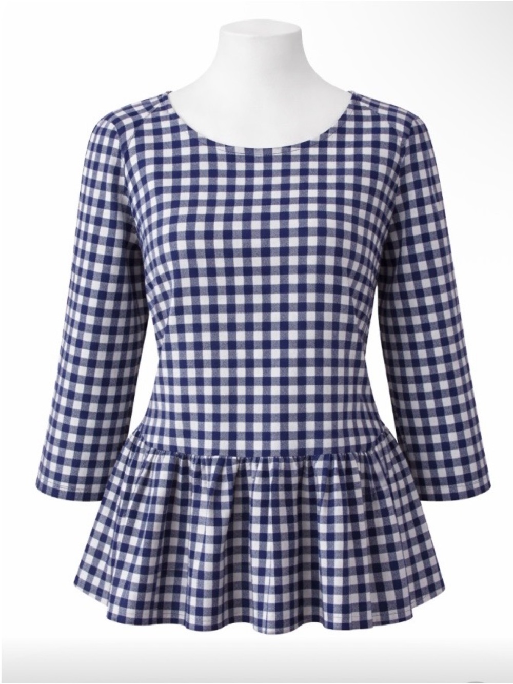 Victoria Beckham for Target 1X Navy White Gingham Ruffle Hem Peplum 3/4 Sleeve